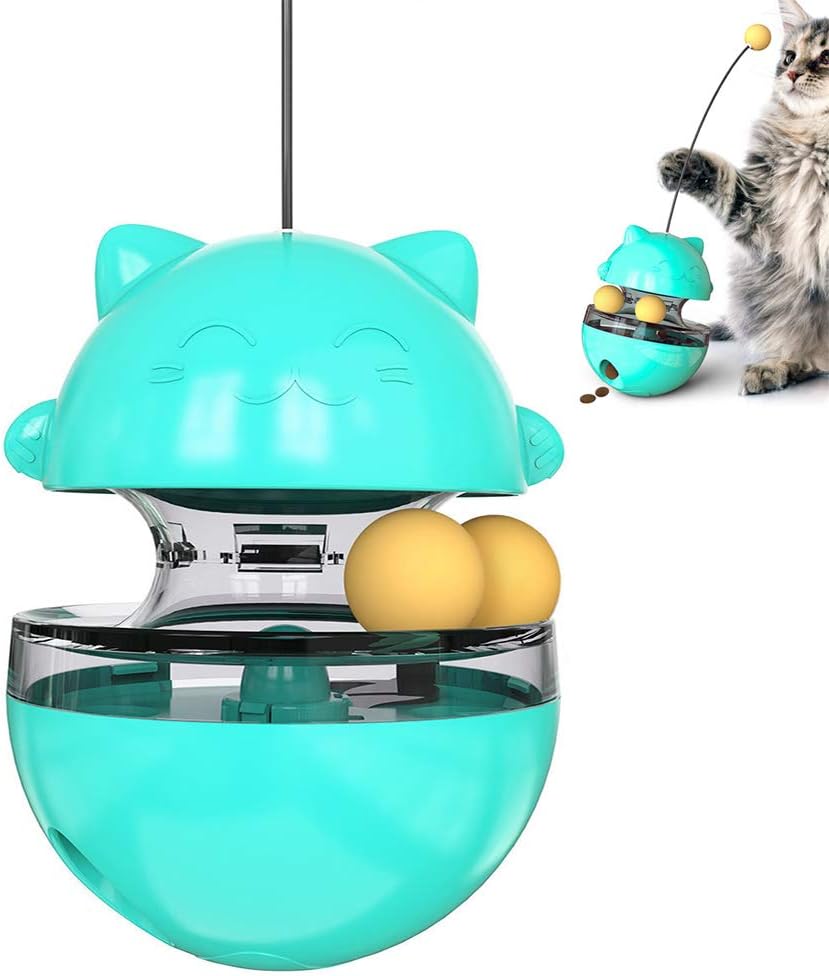LucaSng Cat Food Toy Ball Tumbler-cat IQ Training Turntable Food Dispenser-with Double Rolling Balls and Detachable Stick-Fully Adjustable Teaser Toy-can be Used for Kitten and Puppy Sports : Pet Supplies
