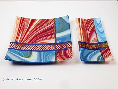 A decorative set of 2 fused glass plates for sushi "Ice and Flames"