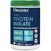 Organika Whey Protein Isolate Powder with Added Collagen Peptides and Probiotics for Easy Digestion- 21g of Protein, 5g of Fi