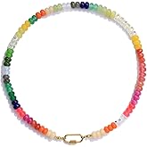 Youzealou Handmade Adjustable Boho Gemstone Necklace for Women, Natural Color Beaded Choker Necklace, 18K Gold Plated Clasp- Gift for Her (Birthday, Anniversary, Beach Jewelry)