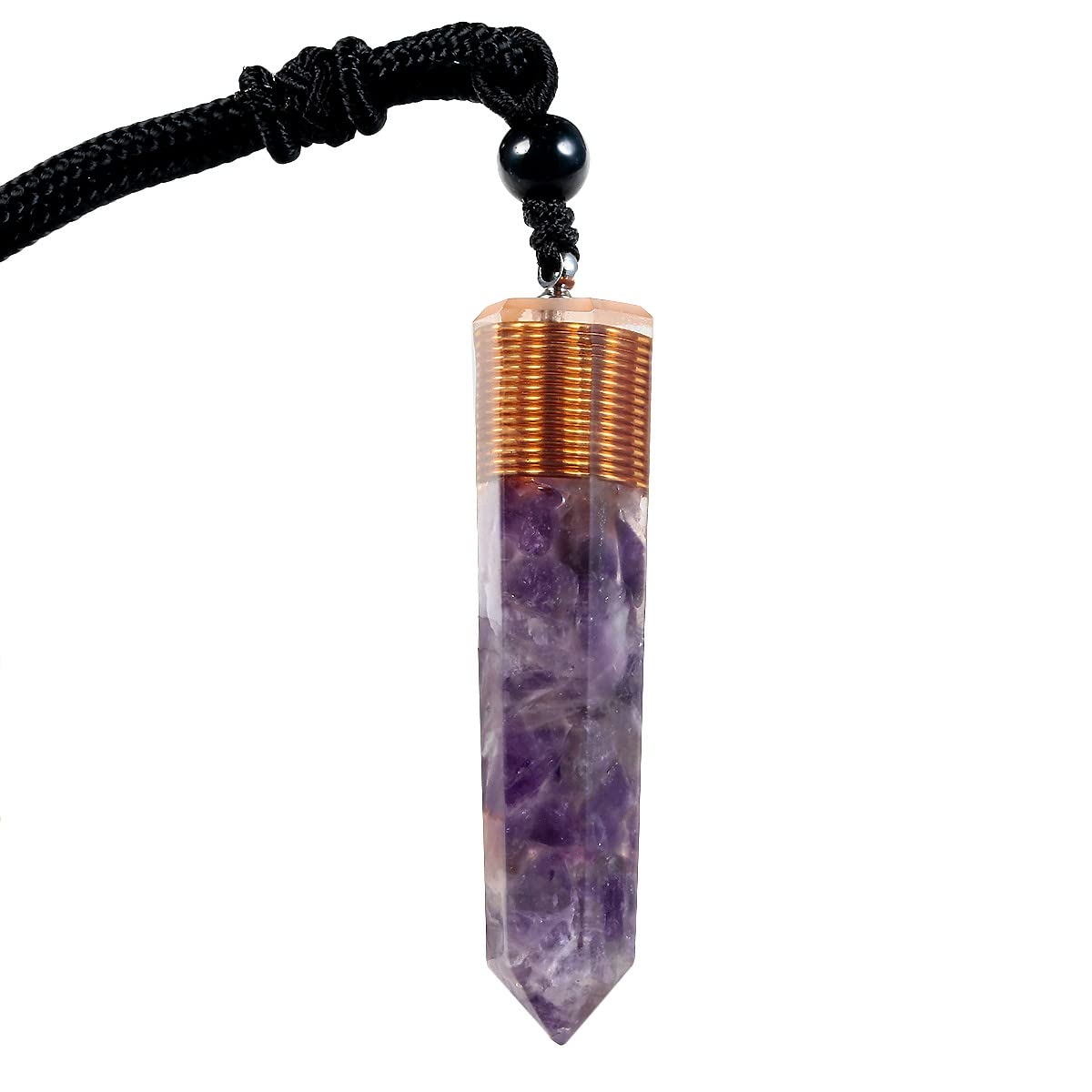 KYEYGWO Healing Orgone Crystal Point Necklace for Unisex Hexagonal Quartz Chip Stones Pendant Single Point Crystal Wand Amulet for Meditation and Yoga