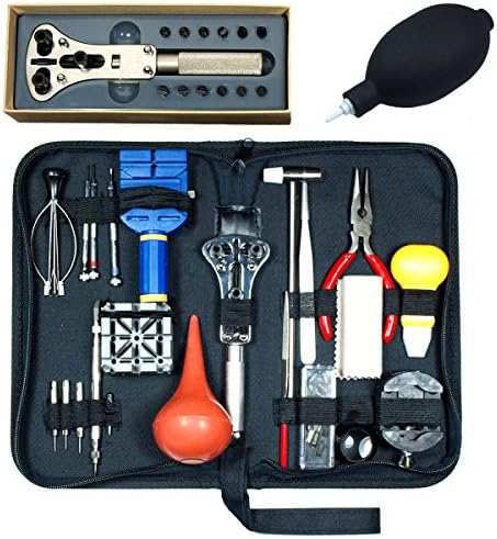 GHP Watch Repair 20Pcs Tool Kit Case w Opener/Watch Hand Remover/Dust Blower