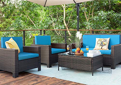 Homall 5 Pieces Outdoor Patio Furniture Sets Rattan Chair Wicker Conversation Sofa Set, Outdoor ...