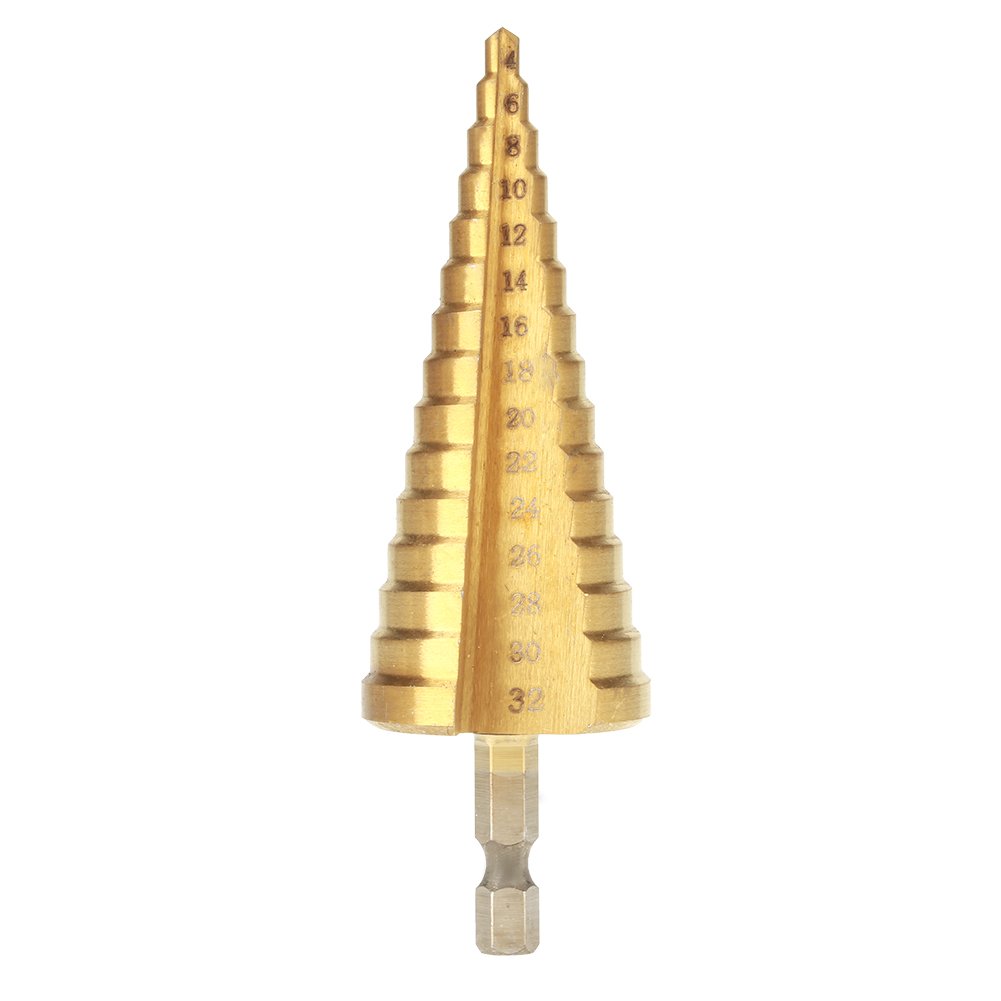 Step drill 1 Pcs, High Speed, Wear resistant, for Plating Drill, made of HSS steel, with Aluminum Case, for Cutting Holes of various sizes, Smooth surface, Three sizes(4-32mm)