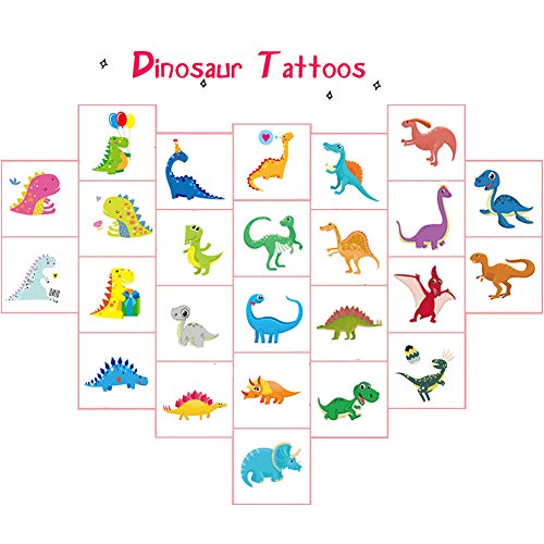 Jatidne Dinosaur Temporary Tattoos for Kids Boys Birthday Party, 300 Tattoos (Pack of 24 Sheets) Waterproof Dinosaur Tattoo Stickers, Dinosaur Party Supplies Great Children Party Favors