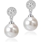 Elegant Imitation Diamond Pearl Drop Earrings Bride Bridesmiad Dangle Pearl Earrings for Women Wedding Party Everyday Wear