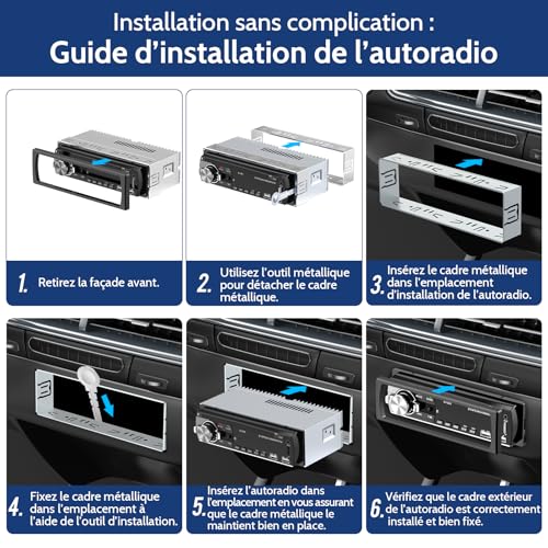 Wistrue FM Bluetooth Car Radio with 2 USB, 1 Din Car Radio Support AUX/SD/TF/MP3, Compatible with iOS/Android