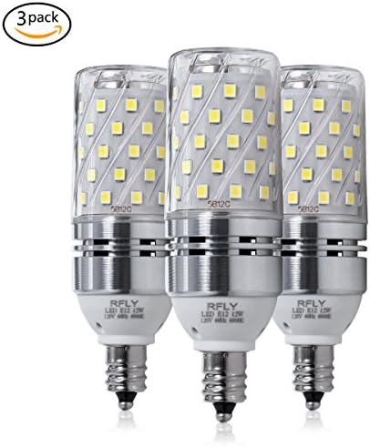 E12 LED Bulbs, 12W LED Candelabra bulb 80 Watt Equivalent, 1080lm, Decorative Candle Base E12 Non-Dimmable LED Chandelier Bulbs, Daylight White 6000K LED Lamp, Pack of 3