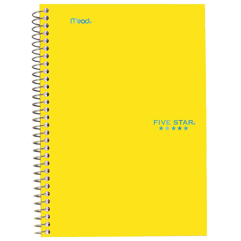 Five Star Spiral Notebook, 2 Subject, College Ruled Paper, 100 sheets, 9-1/2" x 6", Yellow (06180AC6)