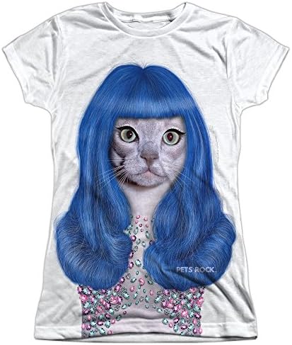 Pets Rock Humorous Funny Pet Apparel Katy Perry Cat Juniors Front Print T-Shirt