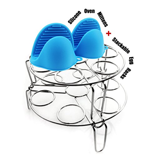 Steamer Rack Trivet For Instant Pot 2 Pack Stackable Egg Steamer Rack For Pressure Cooker, 2 Silicone Oven Mittens as Bonus