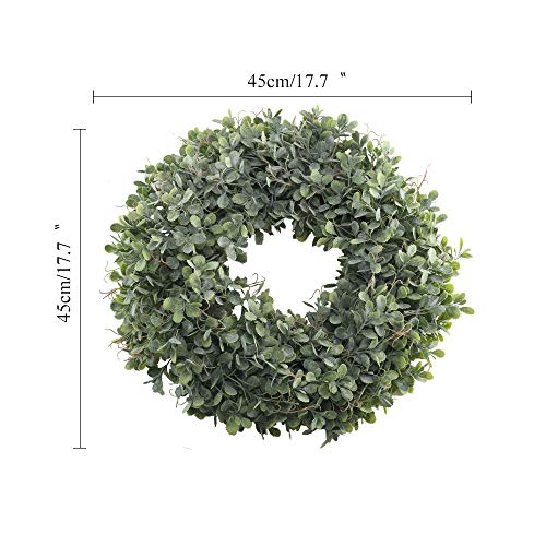 Nahuaa Boxwood Wreath for Front Door Decor, 17" Artificial Greenery Wreath Farmhouse Garland Home Office Housewarming Gift Greenery Decorations