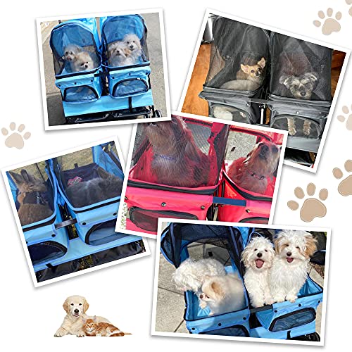 Dporticus Double Pet Stroller Foldable Stroller for 2 Dogs Cats Two