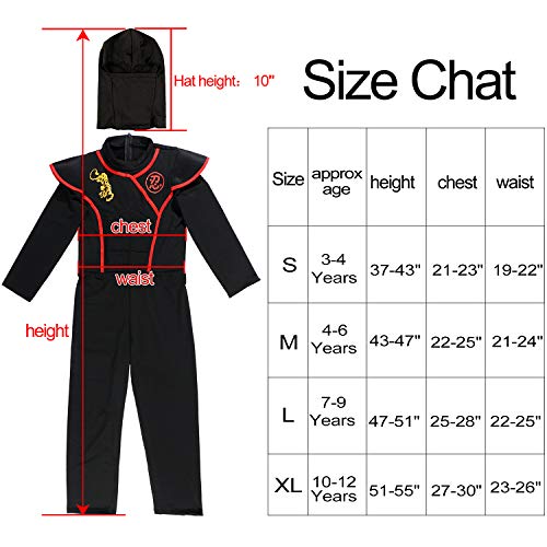 Kids Ninja Costume with Ninja Daggers and Throwing Stars Red Black Ninja Outfit Halloween Role Play for Boys & Girls(L)