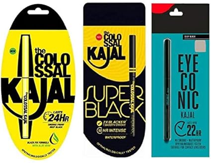 Glow Shine Super Black, Eyeconic, colossal Kajal Combo (Pack of 3)