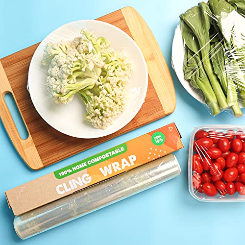 Compostable Cling Wrap with Slide Cutter 197 Square Foot Roll Saran