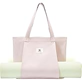 Moyaqi Canvas Tote Bag with Yoga Mat Carrier Pocket Carryall Shoulder Bag for Office, Workout, Pilates, Travel, Beach and Gym