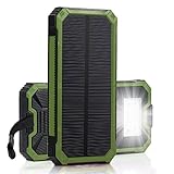 [15000mah Solar Panel Charger with 6LED Flashlight] Hallomall Portable Phone Charger Backup Power Pack, Dual USB Port External Battery Charger for Smart phones Camera and Other 5V USB Devices (green)