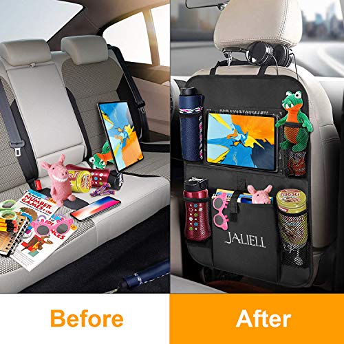 JALIELL Car Organizer Back Seat - 2019 Newest Car Seat Organizer with Clear 10" Tablet Holder + 5 Storage Pockets + USB/Headphone Slits for Kids And Travel (2 Pack) - Thumbnail 3