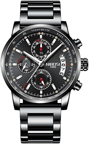 NIBOSI Mens Watches Men Chronograph Military Waterproof Luminous Stainless Steel Wrist Watch Luxury Fashion Large Date Analogue Watches for Men