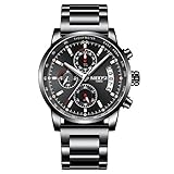 NIBOSI Men's Watches Luxury Sports Military Tachymeter Chronograph Waterproof Quartz Wristwatches Black Color