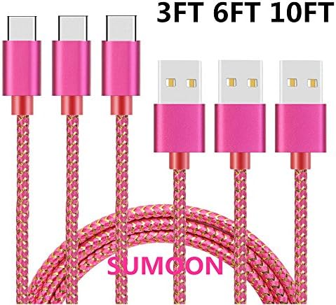 SUMOON Type C Cable, 3FT 6FT 10FT Nylon Braided USB Type C to Type A Cable for Galaxy Note8/S8/S8 Plus, Google Pixel 2 XL/Pixel XL, Nexus 6p/5X, LG V30/G6/G5, moto Z,HTC 10 and More (3ft+6ft+10ft)
