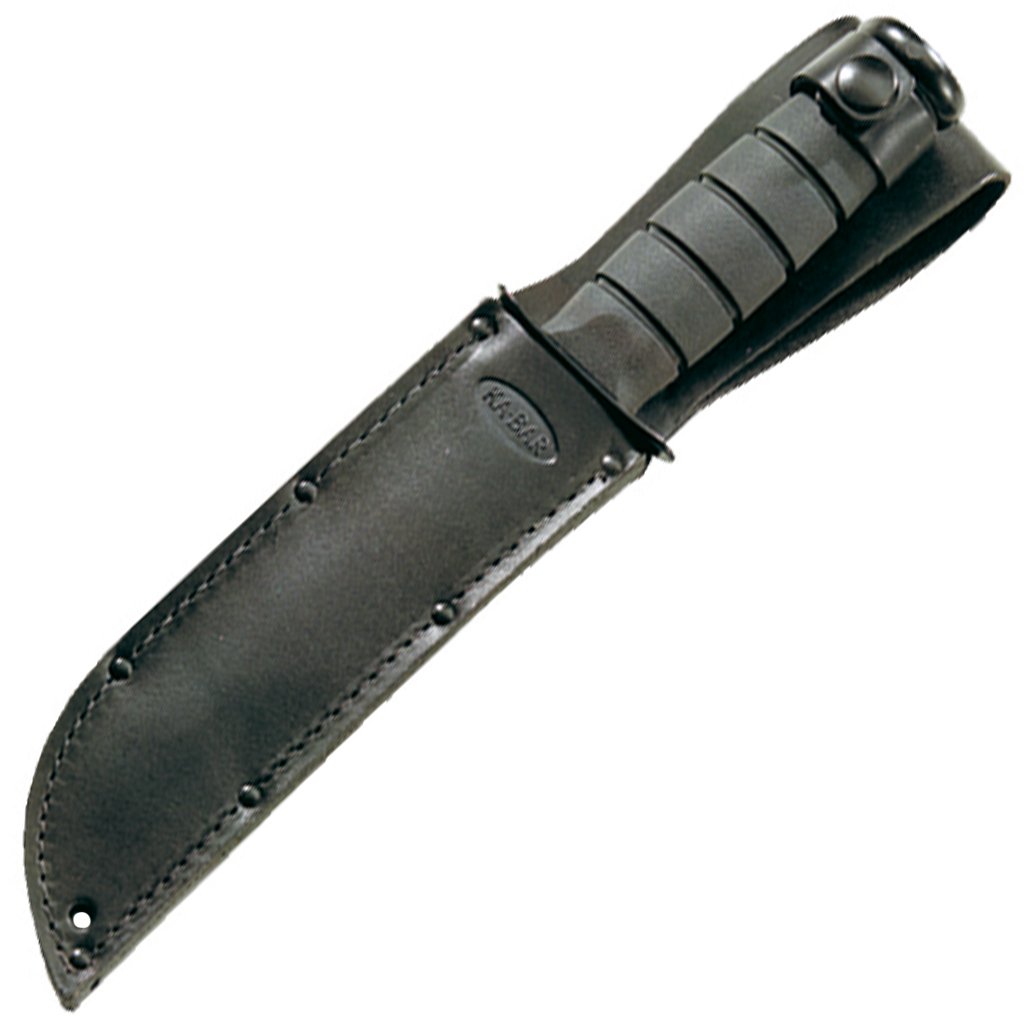 KABAR Straight Edge Knife with Leather Sheath, Black, Short Steel