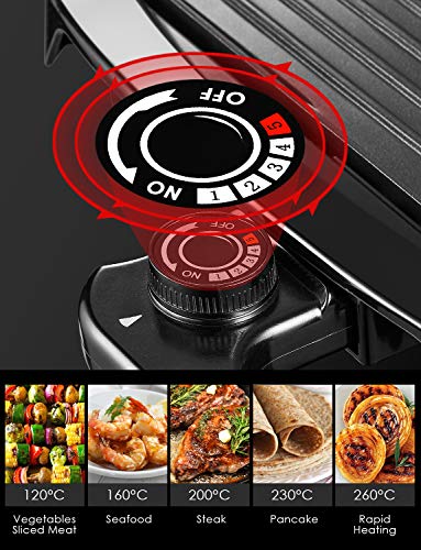 Electric Griddle, DEIK 2-in-1 Indoor Grill Smokeless Coated Non-Stick Pancake Griddle, 20''x10'' Extra Large Surface with 2 Oil Collection Channel, Cold-Touch Design, 5-Level Control, 1600W - Thumbnail 3