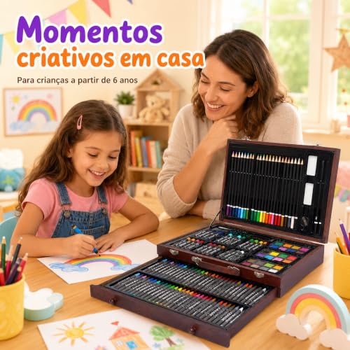 GODREAM Kit de Arte 140 Peças para Pintura e Desenho Infantil, Maleta de Pintura Infantil, com Aquarela, Giz de Cera, Giz Pastel Oleoso e Lapis de cor, Presente para Menina e Menino 5 6 7 8 9 Anos