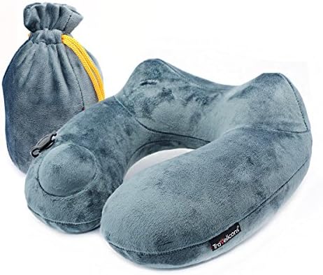 Sinxono New Travel Neck Pillow Push-Button Inflatable Support for Cervical Airplane Long Trip Office Nap with Packsack
