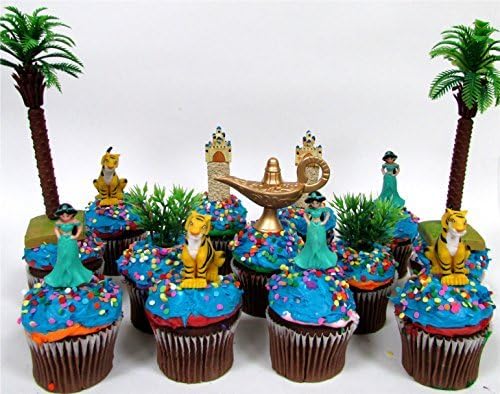 ALADDIN Birthday Cupcake Topper Set Featuring Figures and Decorative Themed Accessories