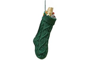 Meiosuns Christmas Stockings Cable Knit Stocking Christmas Decorations Goodie Bags Gift Fireplace Xmas Tree Stocking Ornaments for Holiday Family Friends (Green, Length 14",Pack of 1)