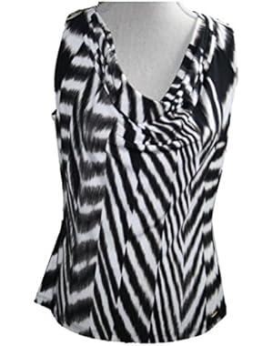 Calvin Klein Women's Animal Print Sleeveless Drape Neck Top (Small) Brown/Black