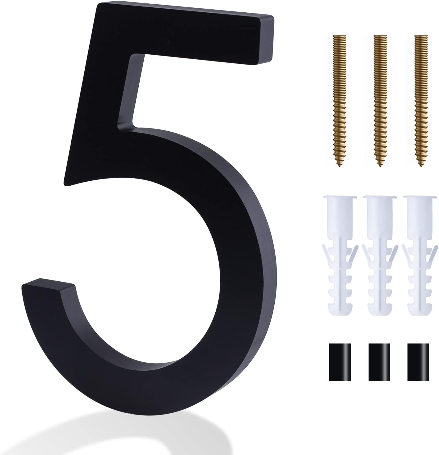 Address Signs - 5 Inch House Numbers, No.5, Black Acrylic Floating House Number, Garden Door Mailbox Decor Number with Nail Kit
