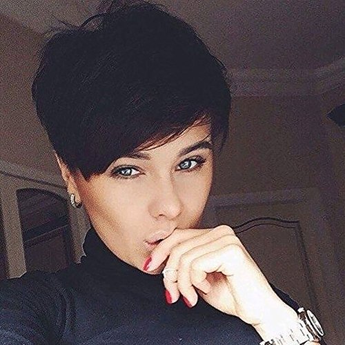SHANGKE Short Pixie Cut Wig Synthetic Hair Wigs For Black Women None Lace Wig Average Cap Size Color 1B