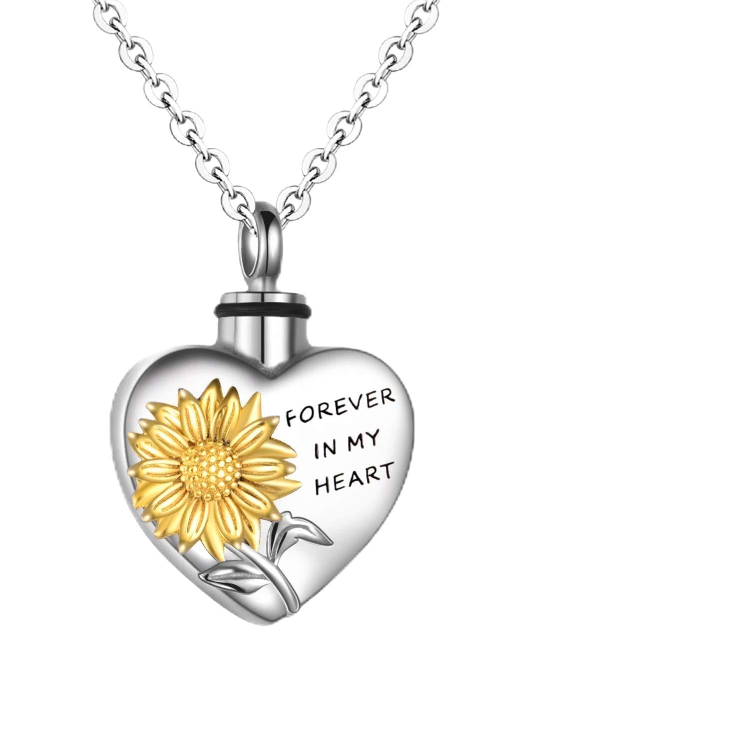 YFN Sterling Silver Sunflower Urn Necklaces for Ashes for Women, Sunflower Cremation Jewellery for Ashes Memory Necklace Gift, Keepsake Necklace