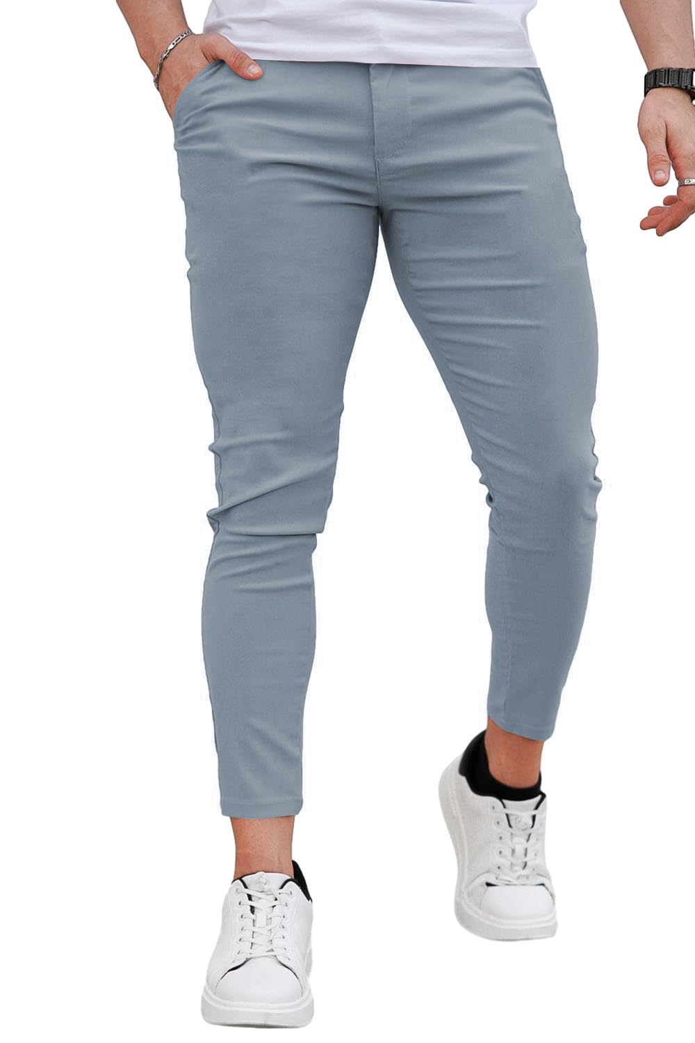 Photo 1 of GINGTTO Mens Casual Pants Slim Fit Stretch Chino Ankle Pants for Men Blue Size 32