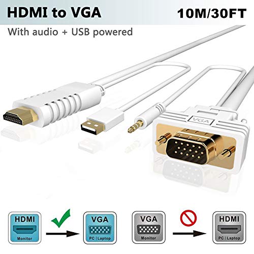 HDMI to VGA 30FT Adapter/Converter Cable with Audio,1080P Video, Convert HDMI to VGA Connector (TV,Monitor,Projector) for PC,PS4 Pro,Xbox One, FOINNEX Male HDMI-VGA Input Convertidor/Adaptador Cord - Thumbnail 7