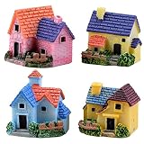 4 PCs Miniature Fairy Garden Village House Style Dollhouse DIY Micro Landscape Terrarium Desk Home Decor Ornament Accessories