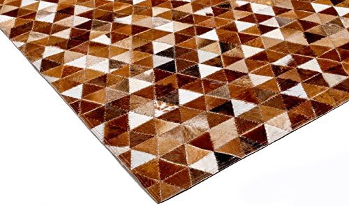 Hand stiched Leather Hide Patchwork Area Rug Carpet, Natural shades, 4'x6'