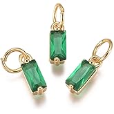 KitBeads 20Pcs Brass Green Cubic Zirconia Charm Rectangle May Birthstone Charms 18k Gold Plated CZ Charms for Jewelry Making Earring Bracelets Crafts