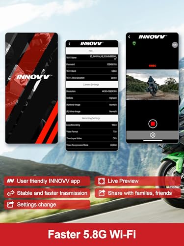 K7 Front and Rear Dash Cam with EIS Anti-Shake 2K + 2K @ 30FPS or 1080P + 1080P @ 60fps Motorcycle Camera, GPS, Wi-Fi, 24 Hours G-Sensor, Waterproof Motorcycle Camera Support 512GB Max