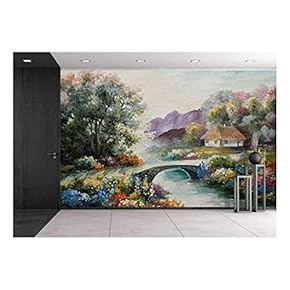 Oil Painting on Canvas - Ukraine House in The Forest, Autumn, Yellow, Field - Removable Wall Mural | Self-Adhesive Large Wallpaper - 66x96 inches