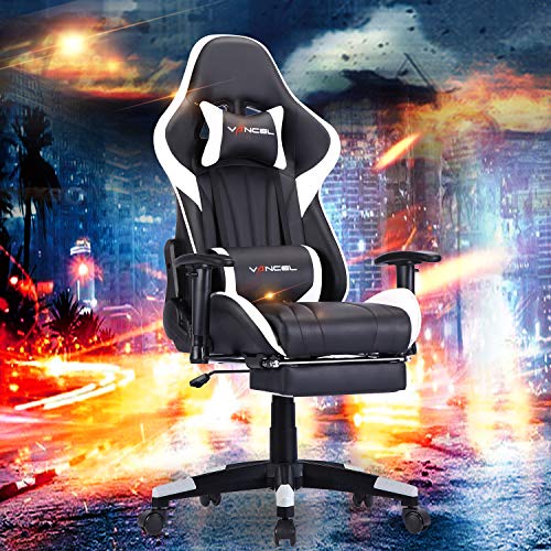 Sedia-Gaming-Ufficio-Computer-Sedie-da-Girevole-Ergonomica-Poltrona-di-inclinazione-Cuscino-Lombare-in-Pelle-PU-Bianco-2