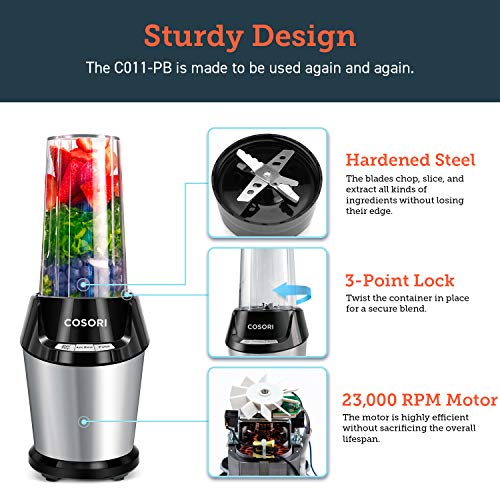 COSORI Blender for Shakes and Smoothies, 10-Piece 800W Auto-Blend High Speed Smoothie Blender/Mixer for Ice Crushing Frozen Fruits, 2x 24oz Cups, 1x 12oz Cup, ETL Listed/FDA Compliant