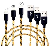 M.owstoni 3Pack 3,6,10ft Lightning Cable Nylon Braided Charging Cable Extra Long USB Cord for iphone 7,7 plus,6s,6s plus,6plus,6,5s 5c 5,iPad Mini, Air,iPad5,iPod 7on iOS9.(Black+Gold)