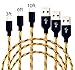 M.owstoni 3Pack 3,6,10ft Lightning Cable Nylon Braided Charging Cable Extra Long USB Cord for iphone 7,7 plus,6s,6s plus,6plus,6,5s 5c 5,iPad Mini, Air,iPad5,iPod 7on iOS9.(Black+Gold)