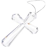 VOSAREA Crystal Cross Ornament Nativity Scene Cross Christmas Tree Hanging Pendant Glass Hanging Crystal Holy Figurine for Church Prayer Home Decor Ornament