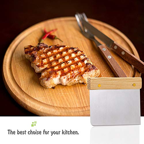 image for XBRN Dough Scraper, Stainless Steel Chopper Wood Handle Pastry Pizza C