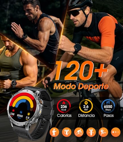LIGE Military Men's Smartwatch, 1400 mAh Battery, 1.7 Inch HD Screen, Bluetooth Calls, 110+ Sports Modes, LED Flashlight, IP68 Waterproof, Men's Smart Watch Android iOS, 2 Strap